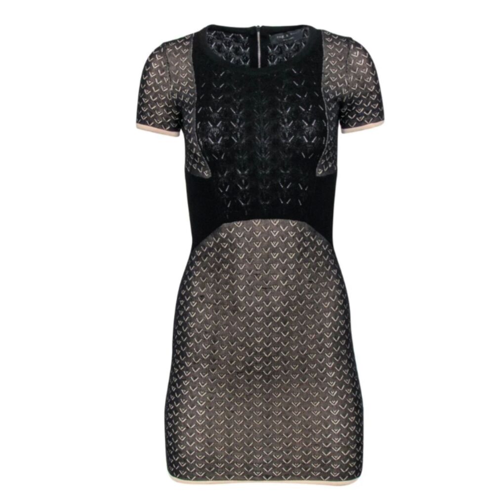 Rag & Bone Betsy Black Two-Tone Pointelle Knit Mini Dress